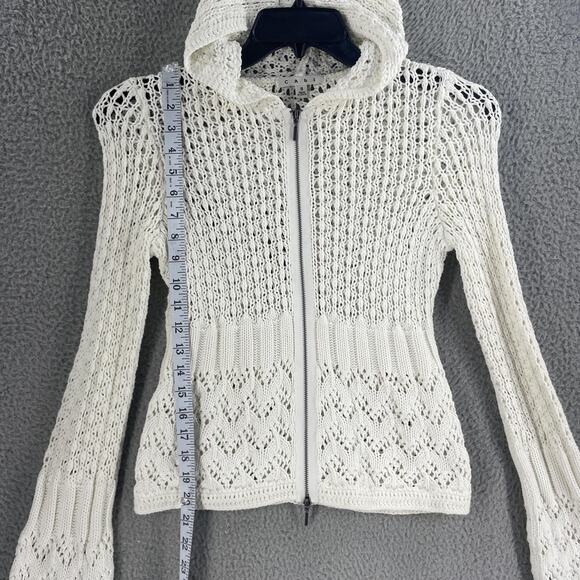 CAbi Sweater Womens Small White Hooded Zip Crochet Open Knit Cardigan Style 821 - Picture 2 of 8